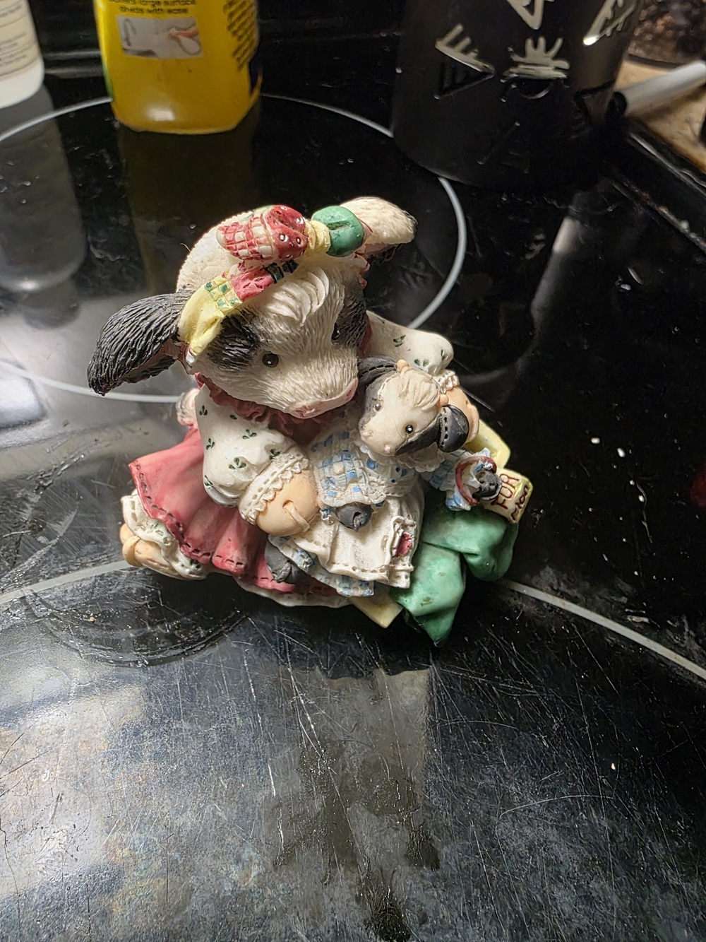 Enesco Hand-Painted Bunny Figurine with Red, Green, Cream Accents